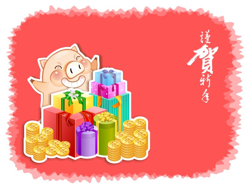 金猪宝宝贺岁卡通桌面壁纸