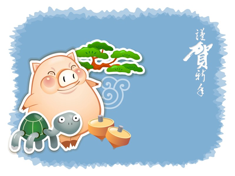 金猪宝宝贺岁卡通桌面壁纸