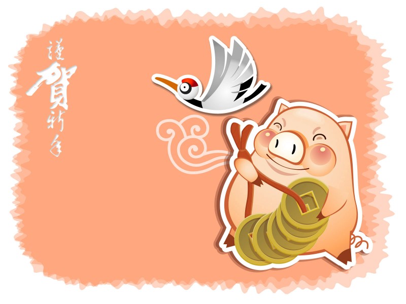 金猪宝宝贺岁卡通桌面壁纸