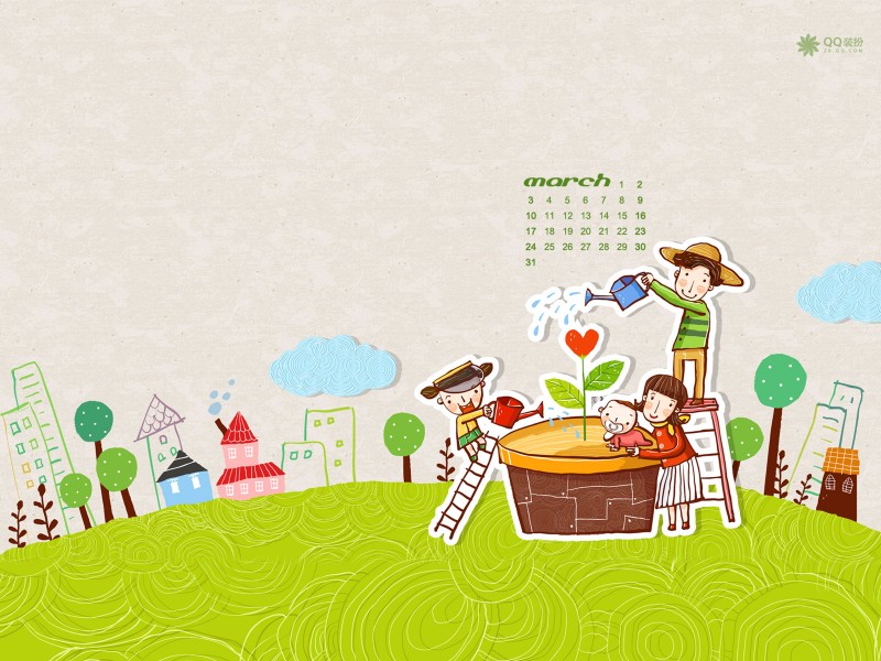 2013年3月QQ装扮出品月历桌面壁纸